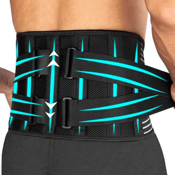 Back Support Belt for Men and Women: Lower Back Pain Relief Breathable Waist Lumbar Support Brace for Sciatica Herniated Disc Scoliosis with 7 Stays and Dual Adjustable Straps(XXL 110-120CM)