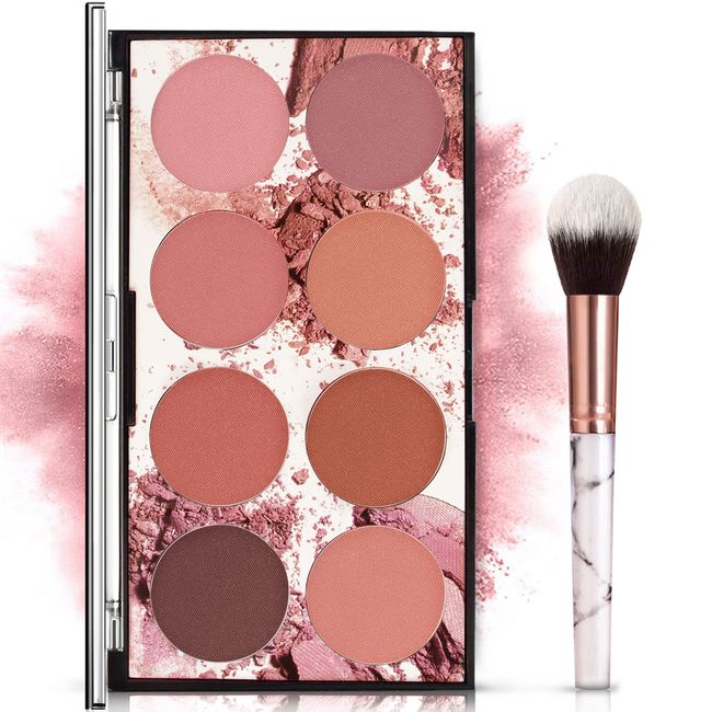 NewBang 8 Colors Blush Palette, Matte Mineral Blush Powder Bright Shimmer Face Blush,Contour and Highlight Blush Palette,Professional Facial Beauty Cosmetic Makeup Blush