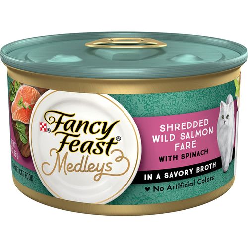Purina Fancy Feast Wet Cat Food, Medleys Shredded Wild Salmon Fare with Spinach