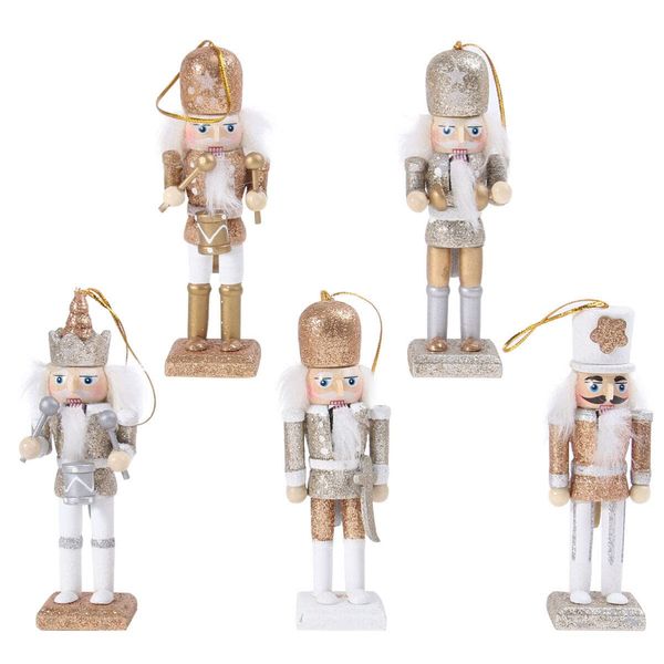 VALICLUD Wooden Christmas Nutcracker Figures Ornaments Xmas Holiday Tree Decorations (White Gold)