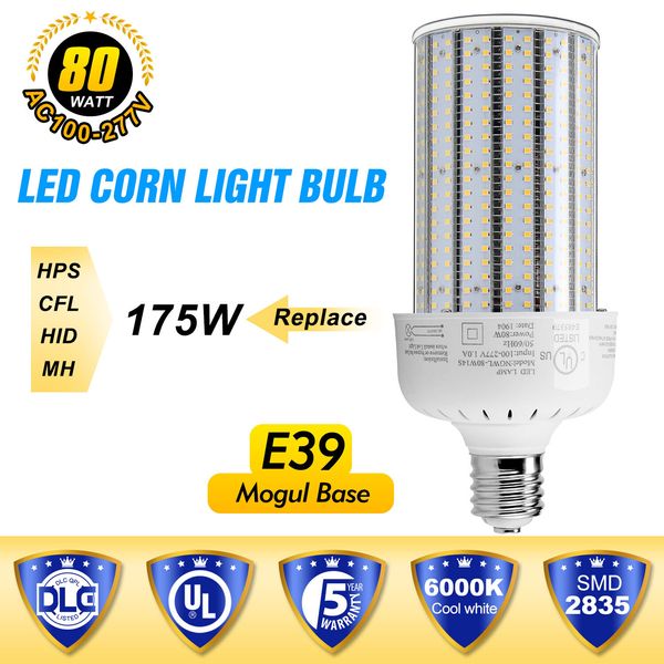 80W LED Corn Cob Light Bulb Replacement 800W Metal Halide E39 Mogul Base 6000K