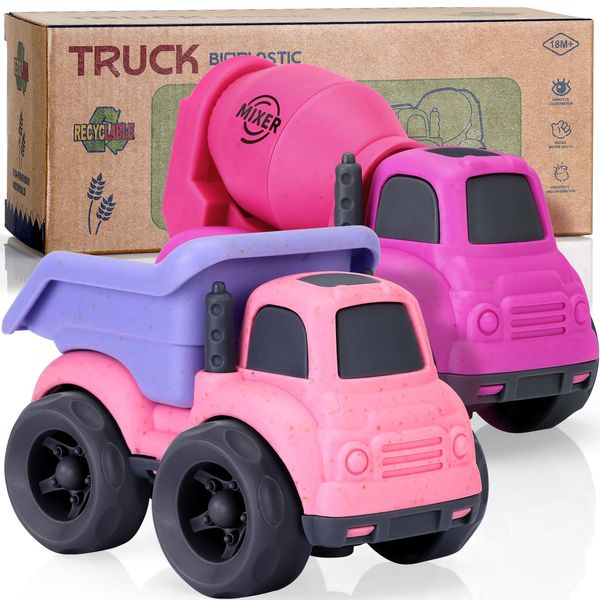 Toddler Toys for 1 Year Old Girl, Dump Truck Toys and Mixer Cement, BPA Free, Phthalates Free, PVC, Outdoor Toys for Toddlers 1-3, Ideal Toy Cars for 1 2 3 4 Year Old Girls Christmas Birthday Gift