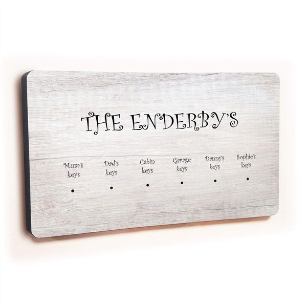 Personalised Novelty 6 hook key holder - White wood