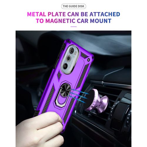 Motorola Moto Edge Plus 2022 Case with HD Screen Protector, Military-Grade Metal Ring Holder Kickstand, 15ft Drop Tested Shockproof Cover, Purple