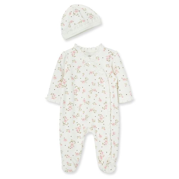 Little Me Baby Clothes & Outfits - Girls One Piece Hat & Footed Sleeper Pajamas - Newborn, Ivory Rose