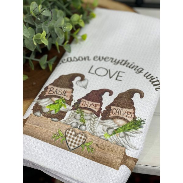 Season Everything With Love Gnomes Weave Tea Towel