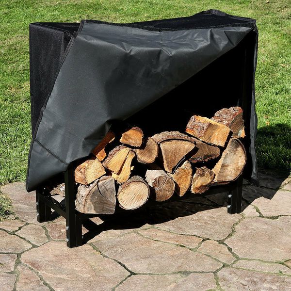 30" Black Steel Firewood Log Rack & Cover