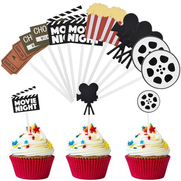 Movie Night Cupcake Toppers 12 Pcs Hollywood Movie/Film/Cinema Theme Cupcake Toppers Cupcake Decorations for Movie Theme Party, Baby Shower Party, Birthday Party, Wedding Party, Graduation Party