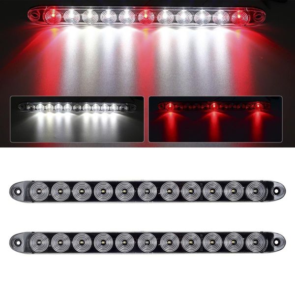 Partsam 2Pcs 15" Red 3 ID Bar w/Reverse White Light 11 LED Truck Trailer RV Clear Lens Submersible Super Thin Led Trailer Tail Light Bar