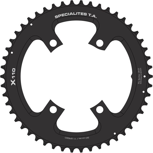 Spécialités TA X110 4 Arm 11 Speed Chainring, Black, Outer 51t