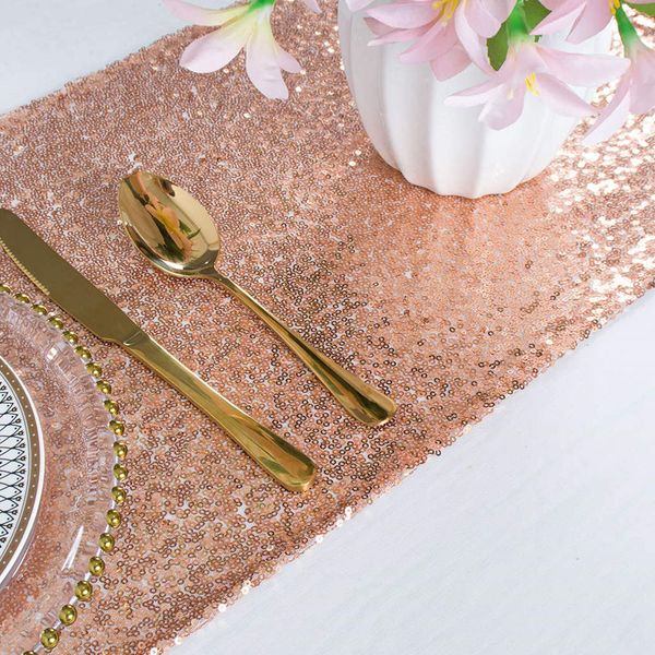 ShinyBeauty Sequin Table Runner Rose Gold 12x72 Inches Glitter Runner For Table Rose Gold Linen Table Runner Wedding Party Banquet Table Runners Coffee Table Runner