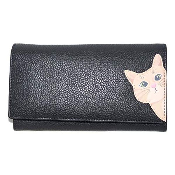 Cleo The Cat Leather Matinee Wallet by Mala Leather, black, Contemporary