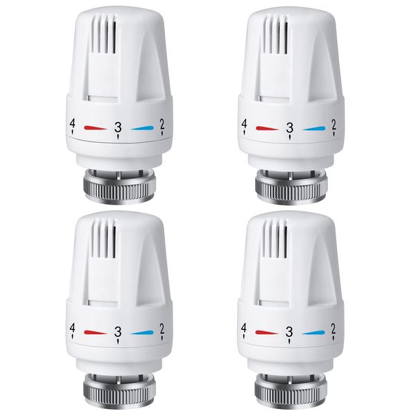 Swetup Trv Thermostatic Radiator Valve, 4 Pieces Thermostatic Valves Head Only, Radiator Thermostat Head M30 x 1.5, Standard Radiator Valves Replacement Head for Home Office, White