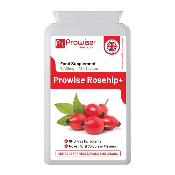 Prowise Healthcare Rosehip Supplement 5000mg 120 Tablets, 4 Months' Supply - UK Manufactured Rosehip Vitamins - Suitable for Vegetarians & Vegans, Great Source of Vitamin C Rosehip Tablets Pack of 1