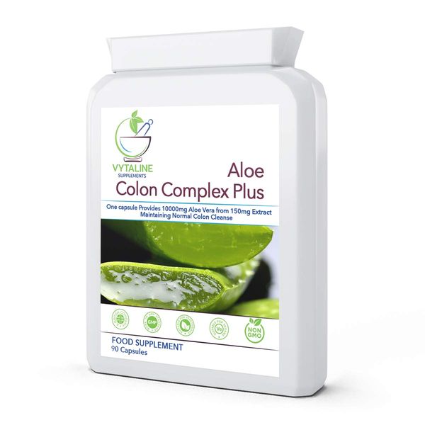 Aloe Vera Capsules Detox Colon Cleanse Supplements – High Strength 90 Vegan Capsules I Aloe Vera 10,000mg/capsule with Natural Herbal Ingredients for Colon Support, Bowel Cleanse, Detox I Made in UK