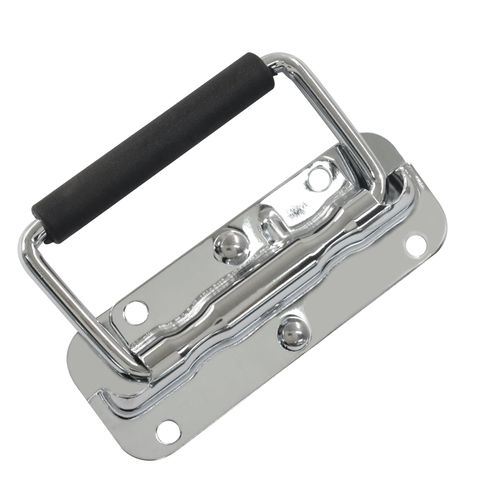 Zorfeter 2 Pack 4.33 Inch Silver Spring Loaded Handle, Heavy Duty Handle Stainless Steel Rubber Grip, Surface Mount Folding Handles for Toolbox Chest Case/Storage Boxes