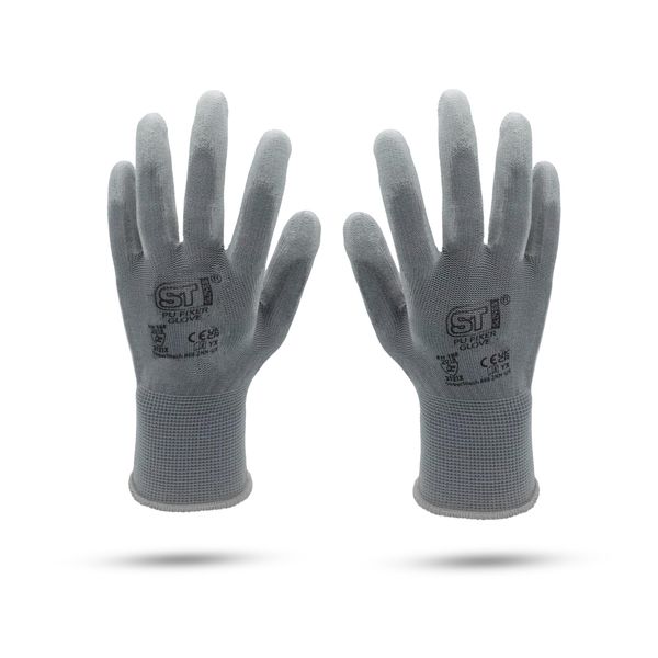 Work Gloves, PU coated Safety Nitrile Nylon Gloves, Secure Grip on Palm & Fingers Gardening Building Mechanic Gloves, Suitable for General Duty Work, Protective Hand Glove (Pack of 12 Pair-XL)