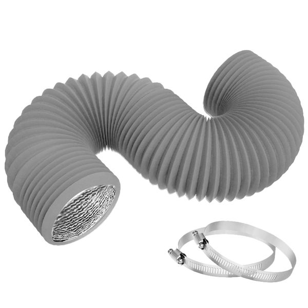 TEAIERXY 6 inch 8 feet Flexible dryer vent hose,Insulated Air Ducting,PVC Aluminum Foil with 2 Clamps for HVAC Ventilation,Heating Cooling,Grow Tents(Grey）