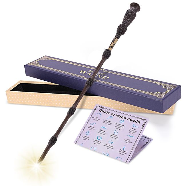 EnrichFun Wizard Magic Wand Rechargeable Light Up Witch Wands for Kids Illuminating Toy Wand Christmas Cosplay Accessory with Gift Box, (Bronze)