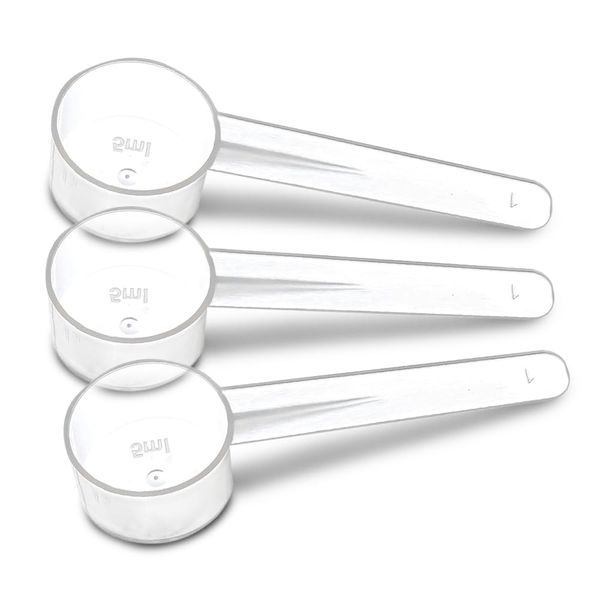 3 Measuring Spoons Set with Short Handle - 1 Teaspoon (5 ML) Clear Plastic Scoops for Creatine, Coffee, Grains, Spices, Powders, and Other Dry Goods, BPA Free, Kitchen Tools Measure, Fits in Jars