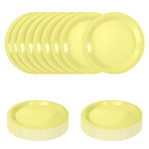 SietDESEO 50 PCS Light Yellow Paper Plates 7 Inch Disposable Plates Dessert Plates Yellow Dinner Plates for Wedding Baby Shower Birthday Party Supplies