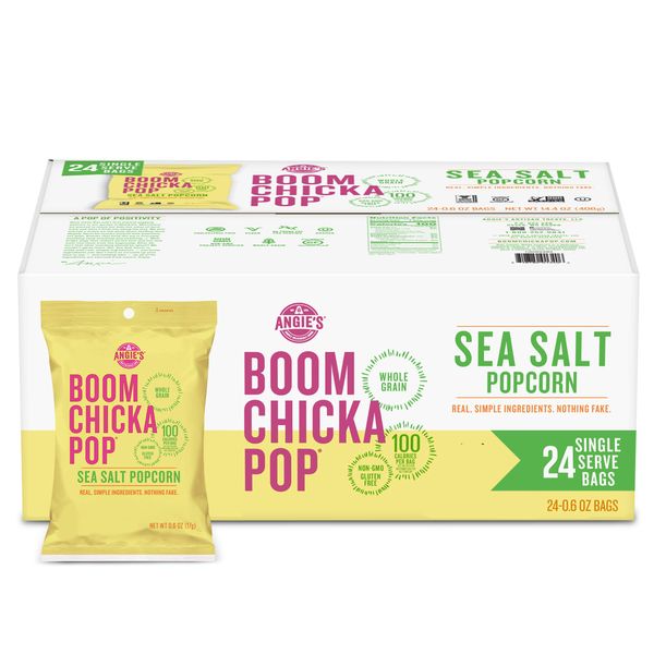 Angie's BOOMCHICKAPOP Sea Salt Popcorn, 0.6 oz. (Pack of 24)