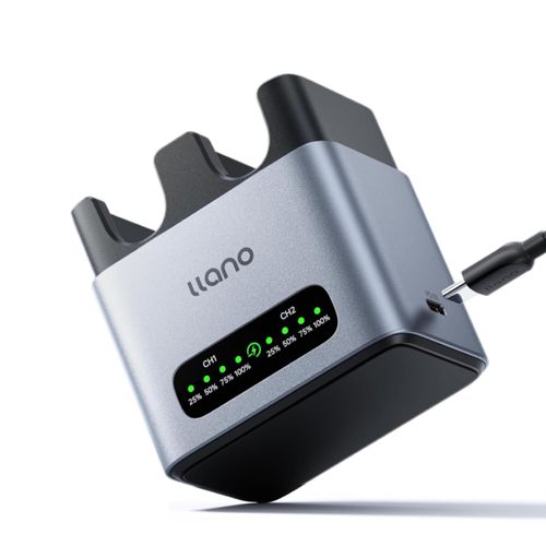 llano 20W NP-FZ100 Battery Charger: Fast Dual Slot for Sony Camera Batteries A7III, A7IV, A6700, FX3, FX30, A9, A7C, A7CII, A7RV, A7RIII, A6600, ZV-E1,ZV-E10II, A1,FX2, USB-C,LED,Durable CNC Aluminum