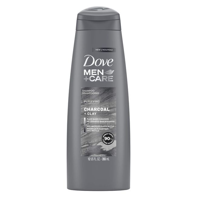 DOVE MEN + CARE Men+Care Shampoo for HealthyLooking Hair Charcoal Clay Naturally Derived Plant Based Cleansers, Fresh, 12 Ounce