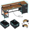 59" Office Desk with Drawers, LED Lights &Power Outlet, Reversible Computer Desk