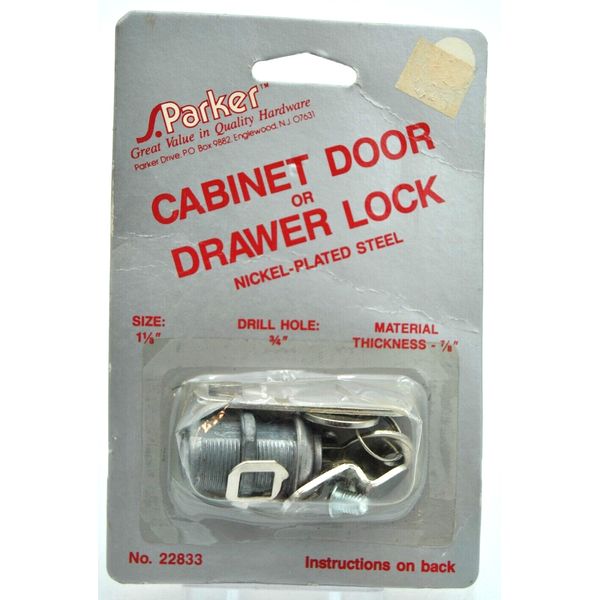 S. Parker No. 22833 CABINET DOOR or DRAWER LOCK Nickel-Plated Steel 1 1/8" NEW