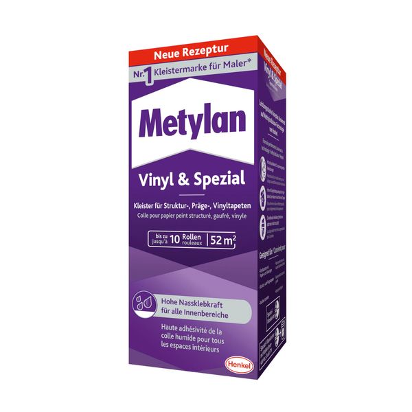 Metylan Vinyl & Spezial, starker Tapetenkleister in Pulverform für schwere Präge- und Vinyltapeten, leicht zu verarbeitender Kleister für den Innenbereich, transparent, 1x360g