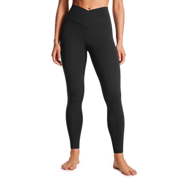 CRZ YOGA Women's Butterluxe Cross Waist Workout Leggings 28" - Crossover High Waisted Gym Lounge Yoga Leggings Black 8