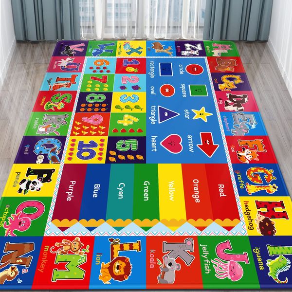 AKUNRUG Baby Play Mat, Super Soft Playmat Baby Crawling Mat Foldable Non-Slip Baby Floor Mat for Toddlers, Thick Educational Baby Play Floor Mat with Alphabets and Animals (B, 200 x 150cm)