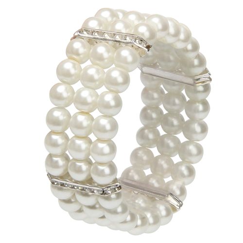 Coolrunner Ladies 3 Rows Faux Pearls Accent Off White Stretch Wrist Bracelet Jewelry