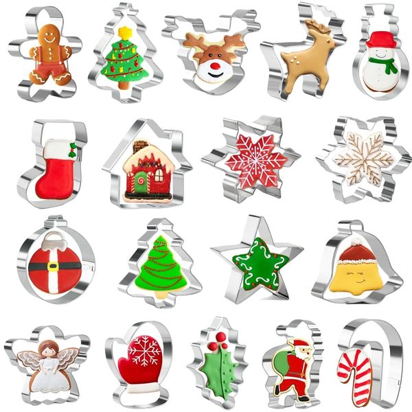 Keepaty 18 Pieces Christmas Cookie Cutters Set for Baking - Christmas Tree,Gingerbread Man,Snowflake,Santa Claus and More Shapes Xmas Biscuit/Pastry Cutter