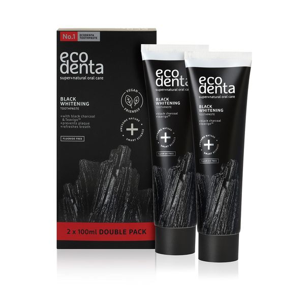 Ecodenta Aktivkohle Zahnpasta Weisse Zähne Ohne Fluorid 2 Pack I Schwarze Kohle Zahncreme Zahnaufhellung I Black Activated Charcoal Teeth Whitening Toothpaste 2x 100ml