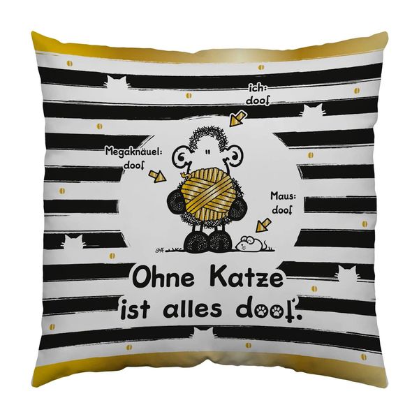 Sheepworld Kissen Motiv "Ohne Katze ..."| Zierkissen klein, Baumwolle, 30 cm x 30 cm | Kissen mit Spruch | 45992
