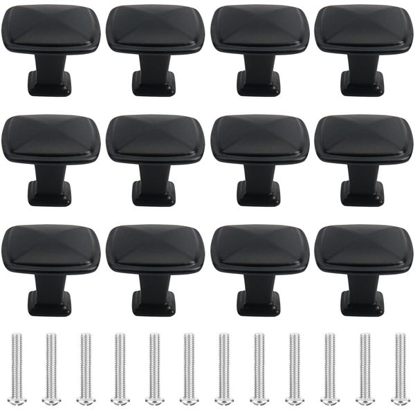 Roellgs 12Pack Cupboard Knobs Black Door Knobs Black Cabinet Knobs Kitchen Door Knobs Round Draw Knobs Cupboard Door Handles (Square Shape, Black)