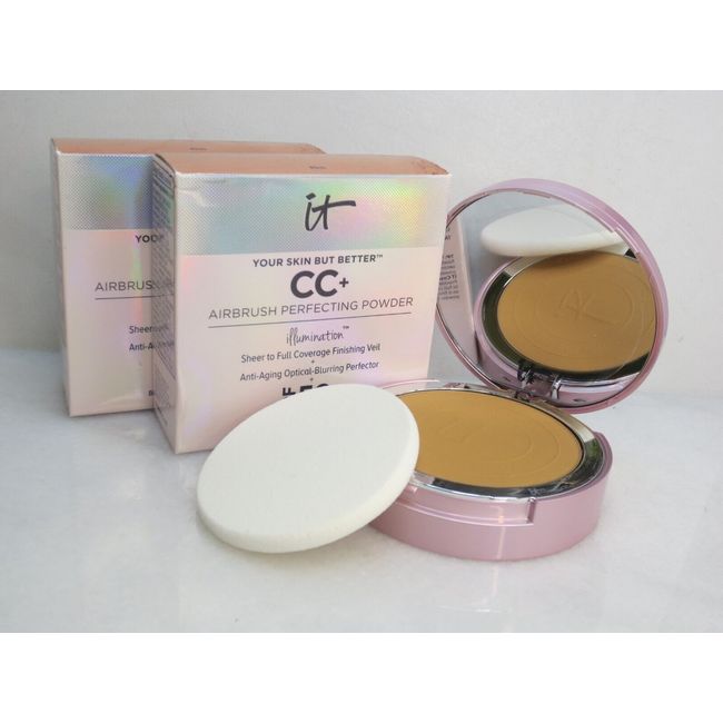 IT COSMETICS CC+ AIRBRUSH PERFECTING POWDER ILLUMINATION SPF 50+ RICH NWB 2PCS