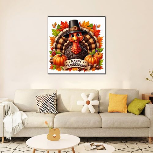 Benjenes Happy Thanksgiving Turkey Diamond Painting Kits DIY 5D Fall Diamond Art Kits, Home Wall Decor 12 x 16 Inch