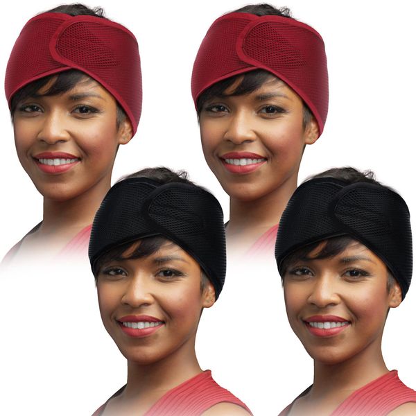 4 Pieces Mesh Hair Wraps for Black Women Sleeping Hair Wrap Scarf Cap Spa Headbands Hair Wraps Hair Nets for Women Black Natural Hair Wash Face Sleep (Black, Wine Red)