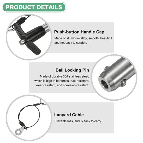 M METERXITY 2-Pack T Handle Lock Pins, 15/32"(12mm) Dia. 3-15/16"(100mm) Usage Length Push-Button Quick Release Locking Pins W Lanyard for Speaker/Aviation/Gym/Machine [304 Stainless Steel]