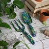 Fork and Trowel Garden Tool Set - William Morris Larkspur Design, Green