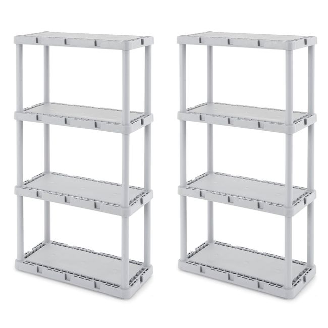 Gracious Living Knect-A-Shelf Fixed Height 4 Tier Storage System Unit Light Duty for Home, Garage, and Laundry Room, 24 x 12 x 48, Gray (2 Pack)