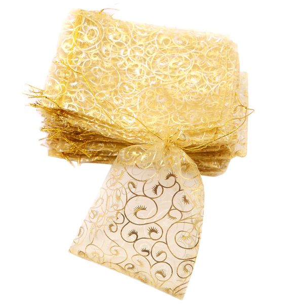 Yansanido Wedding Favors Small Gift Bags, 100 Pcs 4 Inch x 6 Inch (10x15cm) Gold Organza Bags for Party Favor Bags Small Business Candy Bags Mesh Bag (Gold, 4''x6'')