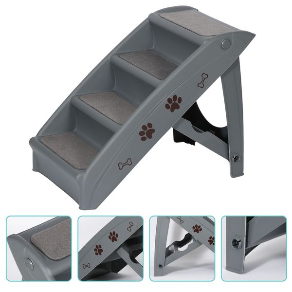 4 Step Dog Stair Pet Stairs for High Bed Couche Sofa Support Frame Ladder Gray