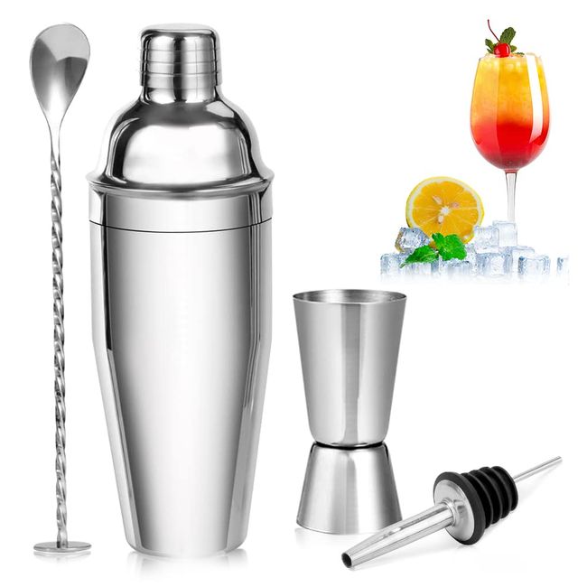 Gohytal Cocktail Shaker Set, 750ML Cocktailshaker Set, Coctail Mixer mit Messbecher Barlöffel Umleitung Düse Professionelles ​Barzubehör Werkzeug Bartender, Karneval Valentinstag Geburtstag Geschenk