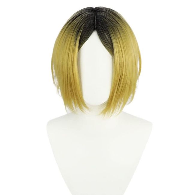 Cosplay Wig with Net Kozume Kenma Polished Black Yellow Gradient Wig Wig