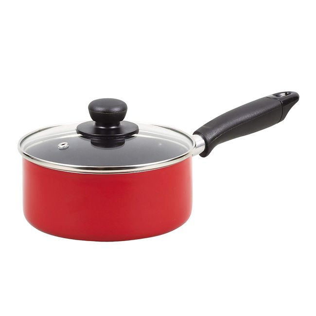 Pearl Metal HB-4399 Single Hand Pot, Red, 6.3 inches (16 cm), Induction Compatible, Fluorine Processed, Glass Lid Included, Just Size