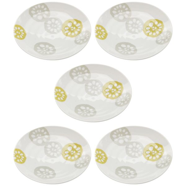 Mino Ware 145293 (5) Lightweight 5.0 Plates, Set of 5, Lotus Root Yellow